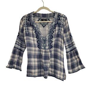 Johnny Was Blue and White Plaid Blouse